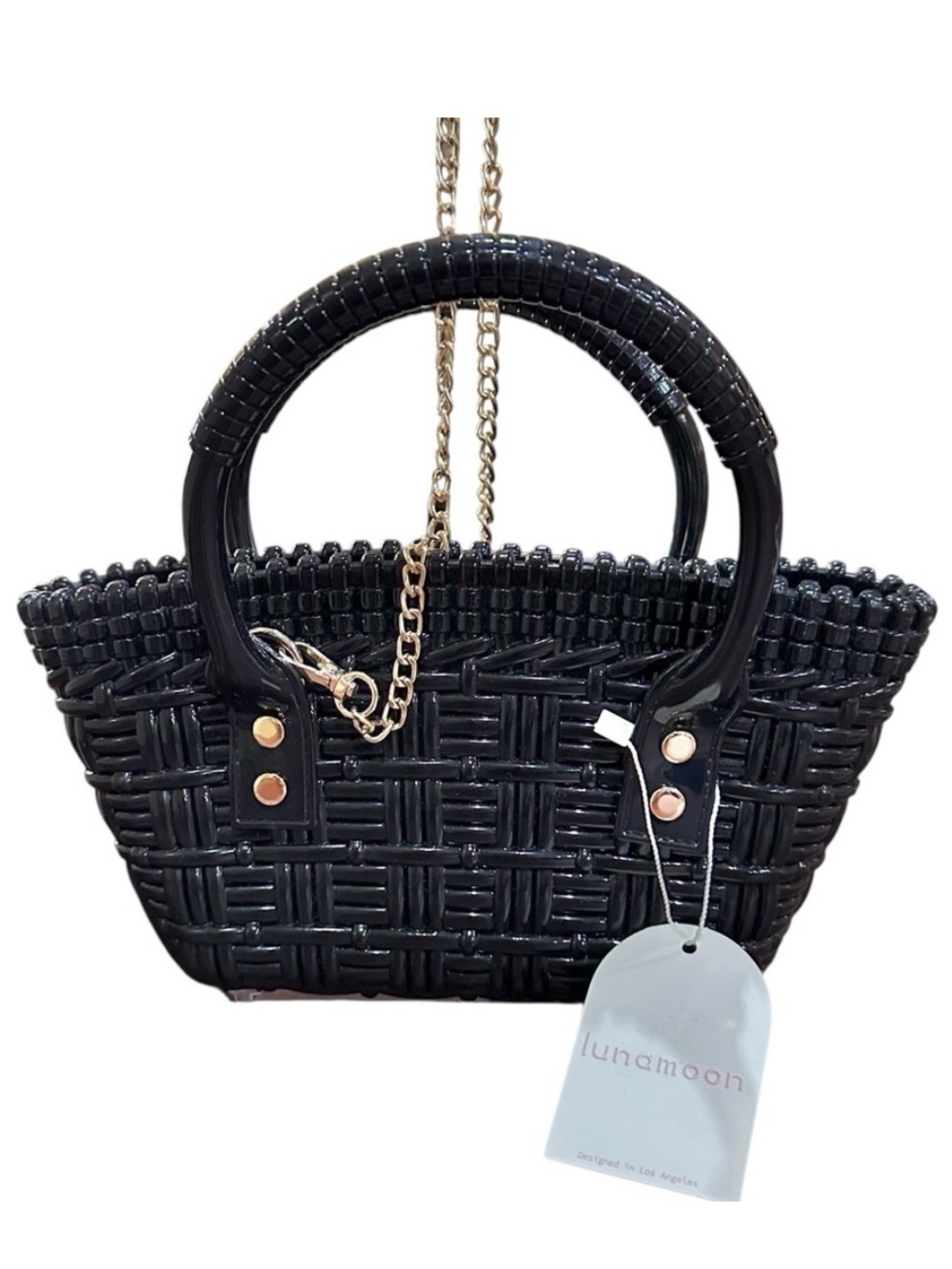 NWT Black Woven Women's Jelly PVC Crossbody Bag Gold shoulder Chain